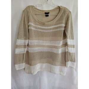 Ann Taylor Womens Sweater Ivory Quarter Sleeves Pullover Knit Size Large